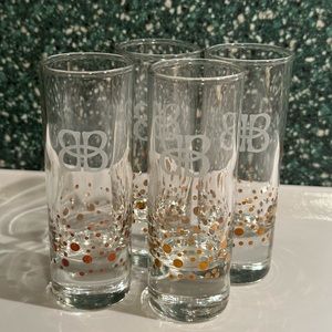Baileys Irish Cream Shot Glasses Gold Confetti set of 4 Heavy Bottom Etched Logo